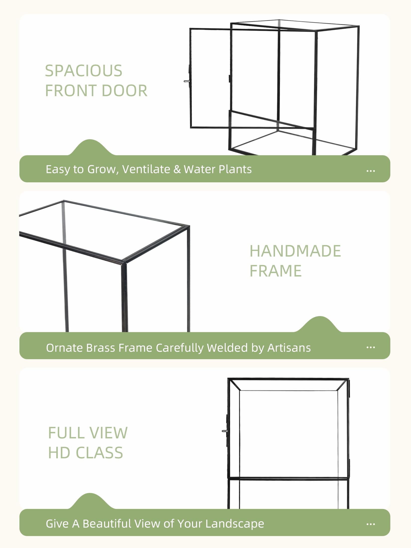 Glass Planter Terrarium with Door - Geometric Glass Greenhouse for Moss & Succulents - Indoor Tabletop Centerpiece Rectangle Black (Terrarium Only) - Perfect for Home Decor, Office Desk & Gift Ideas