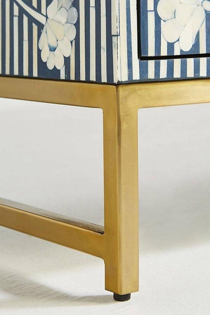 Handmade Blue Bone Inlay Dresser with 6 Drawers - Floral Motif Design for Bedroom, Living Room & Home Decor