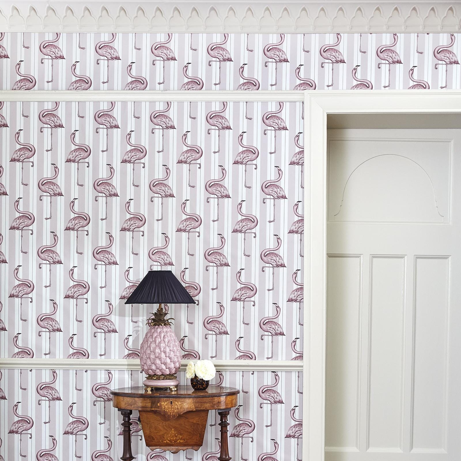 FLAMBOYANCE Wallpaper - Off White & Macaroon Pink Peel and Stick Wallpaper | Self-Adhesive Removable Wallpaper for Bedroom, Living Room, Nursery & Home Decor