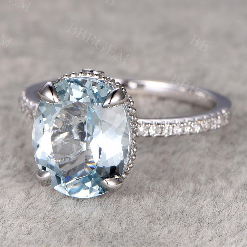 3.5 Carat Blue Oval Aquamarine Engagement Ring with Diamond Band in 14k Rose Gold - Perfect for Proposals, Anniversaries & Special Occasions