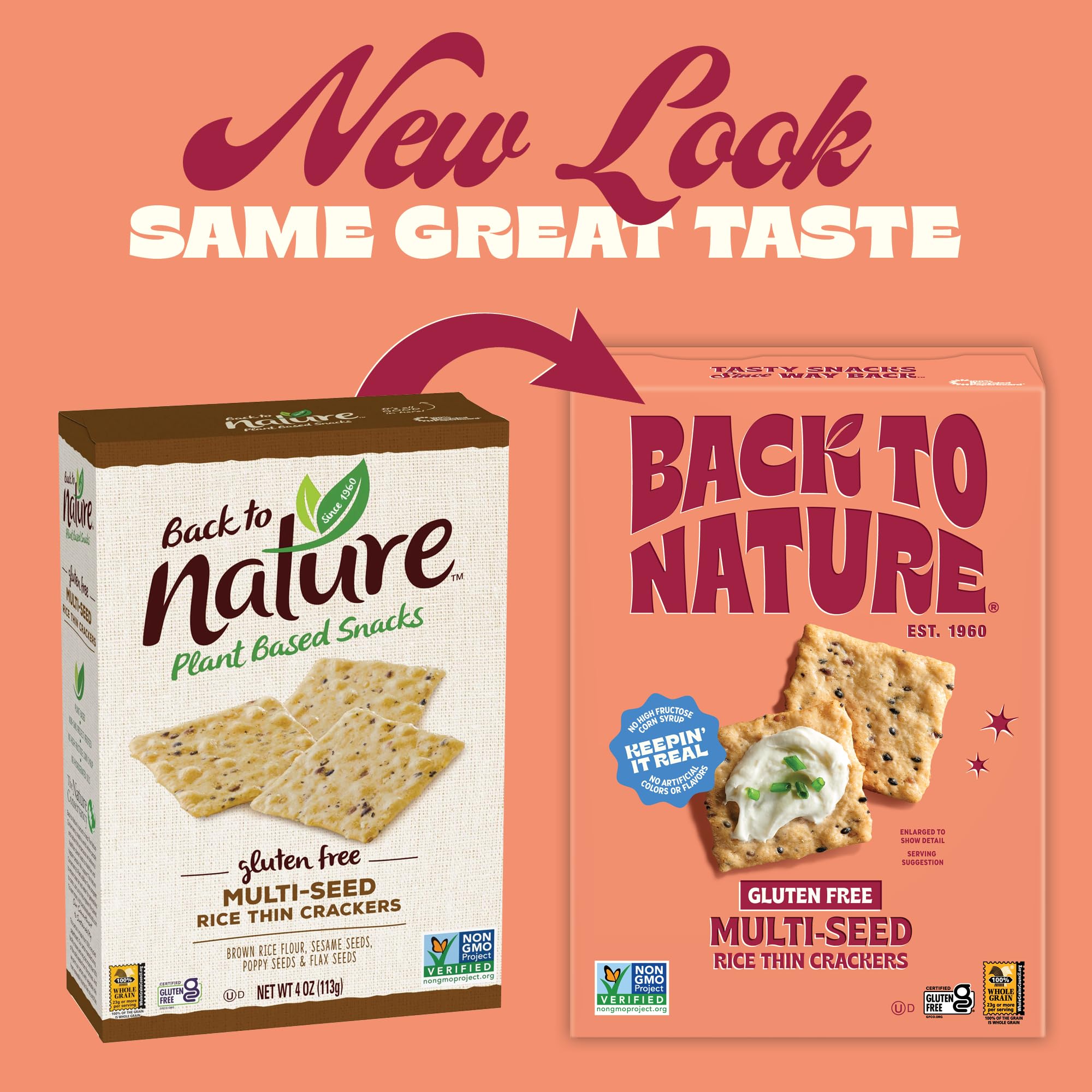 Gluten Free Multi-Seed Rice Crackers - Dairy Free, Non-GMO, Whole Grain Brown Rice Flour, Healthy Snacks, 4oz (Pack of 12) | Perfect for Vegan Diets, School Lunches & On-the-Go Snacking