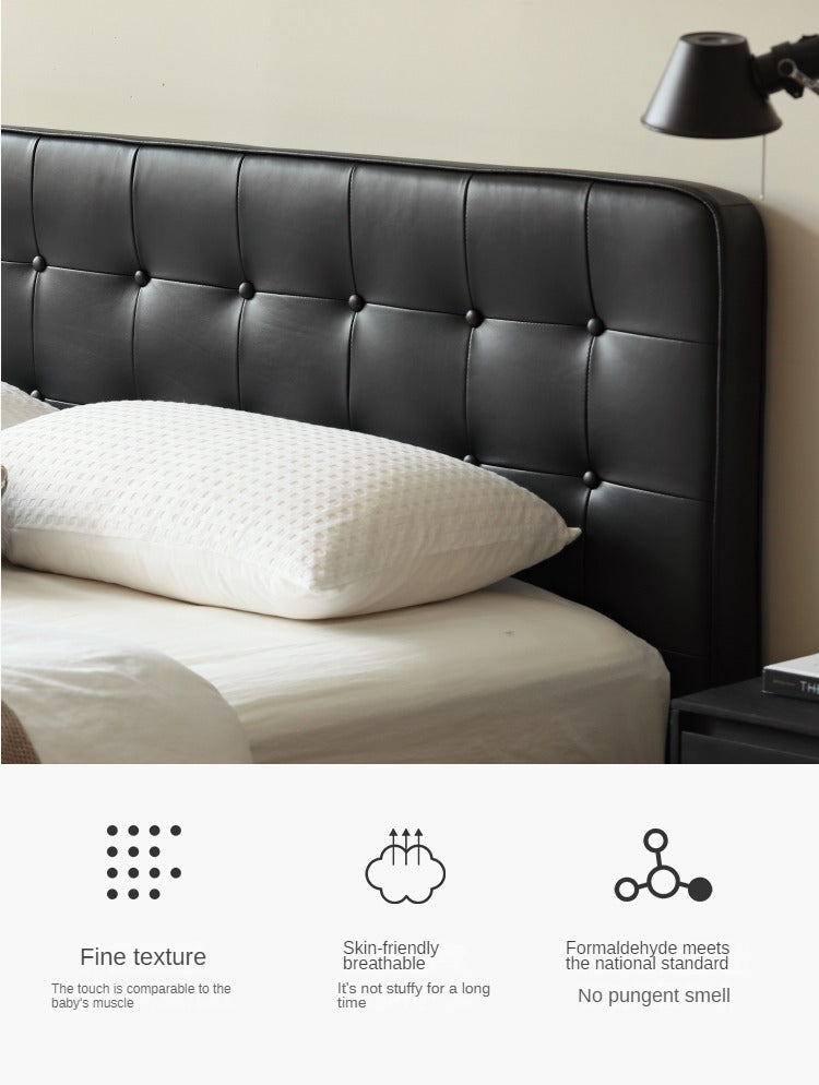 Premium Black Leather Suspension Bed - Luxurious & Durable for Bedroom, Guest Room, or Dorm - Enhances Comfort & Style