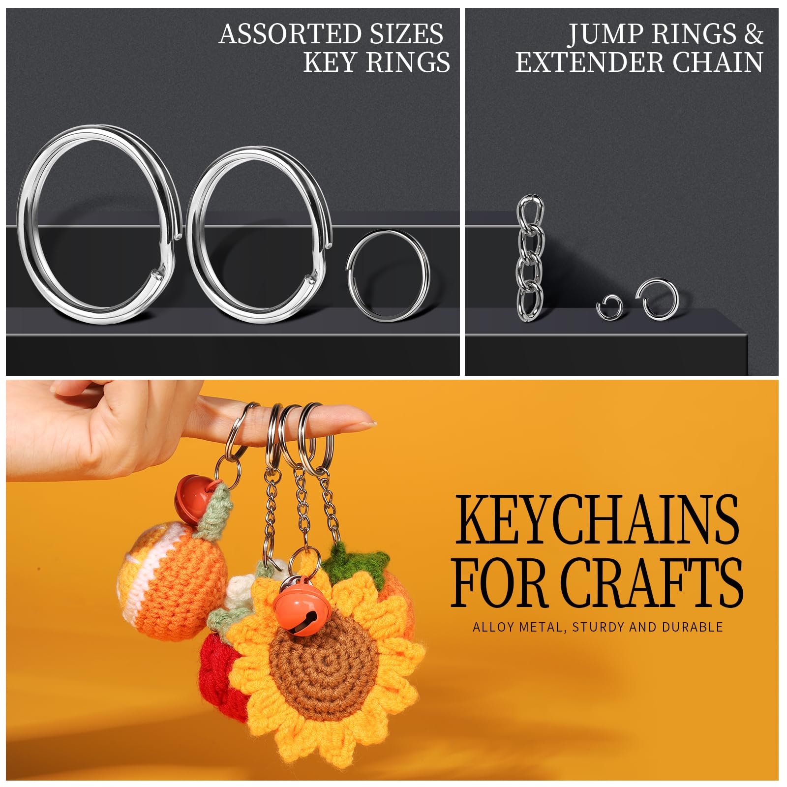 LEOBRO 265PCS Keychain Accessories Kit - Metal Lobster Claw Clasps, Key Rings & Silver Keychain Clips for Keys, DIY Crafts & Organization - Perfect for Home, Office, Travel & Gift Giving