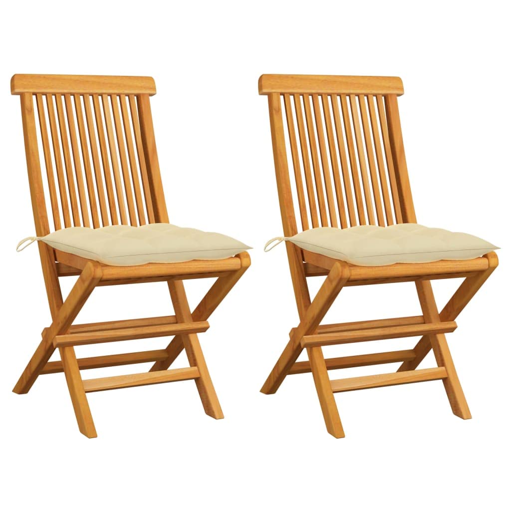 Premium CHARMMA Patio Chairs Set of 2 - Solid Teak Wood with Cream White Cushions - Outdoor Garden Furniture for Poolside, Deck, or Backyard Relaxation