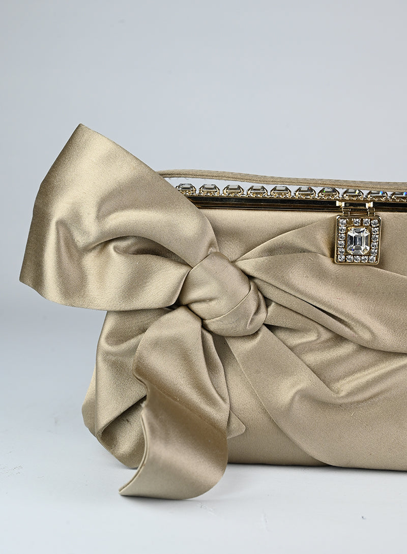 Valentino Satin Handbag in Champagne Color - Elegant Evening Bag for Parties, Weddings & Special Occasions