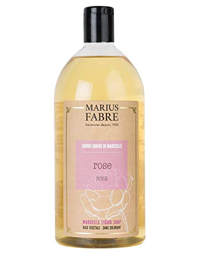 Marius Fabre Marseille Liquid Soap Rose Scent - 1 Liter | Natural Hand & Body Wash for Sensitive Skin | Perfect for Bathroom, Kitchen & Travel