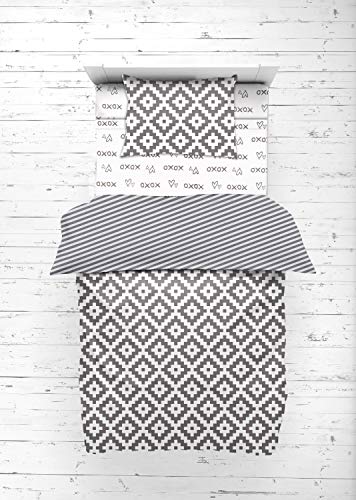 Bacati - 100% Cotton Percale Toddler Bedding Set for Boys & Girls (4-Piece, Grey/White) - Soft & Breathable Crib Sheets for Nursery, Daycare & Travel