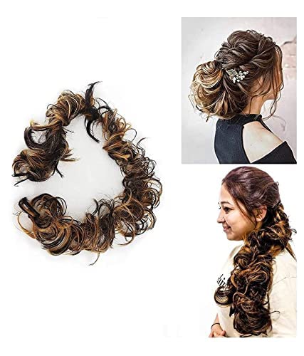 TJOM Frill Hair Extensions for Ponytail & Bun - Juda Maker Hairpiece (1 Pack, Golden Highlight) - Perfect for Parties, Weddings & Everyday Styling