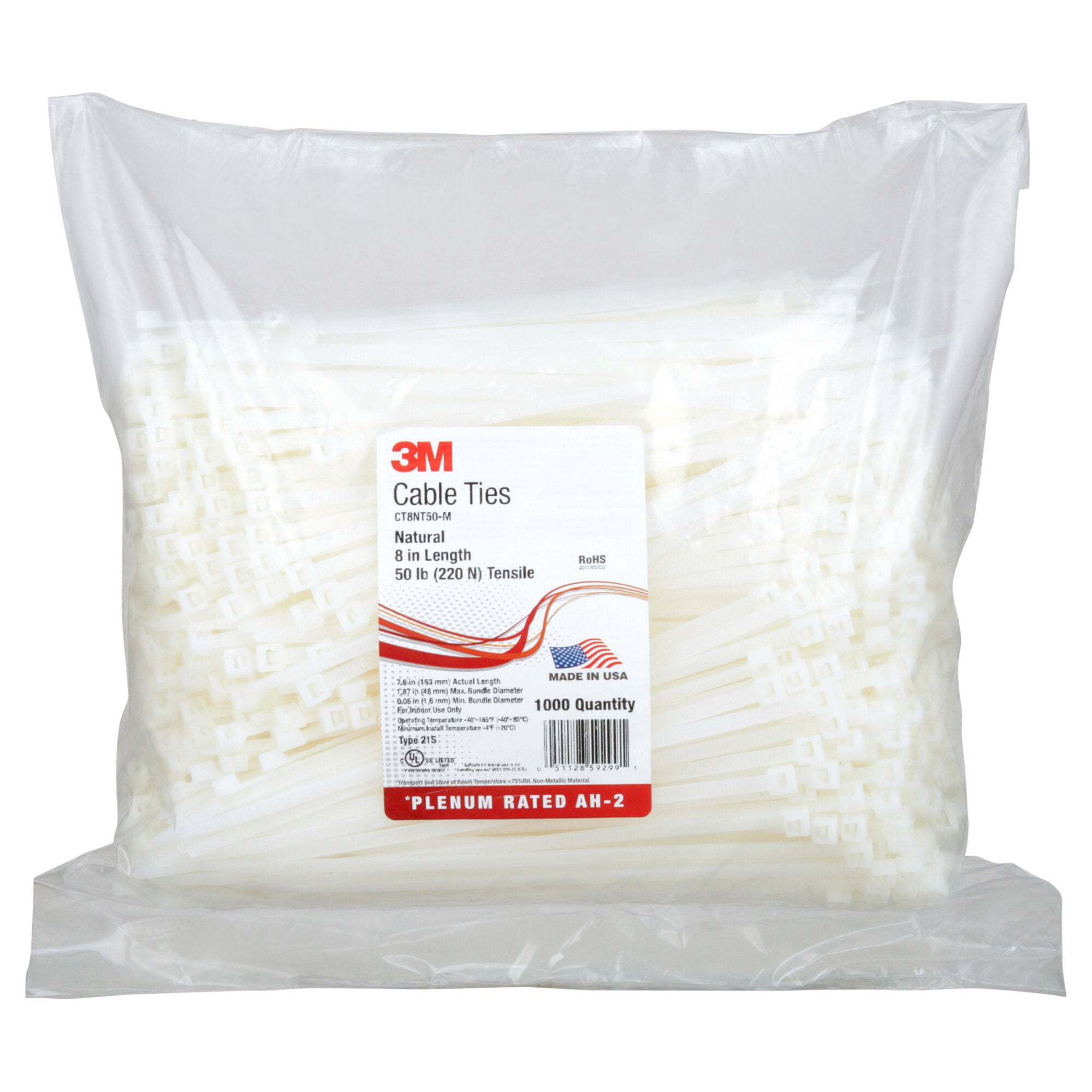 3M CT8NT50 50-Pack 8-Inch Nylon Cable Ties - Heavy Duty Zip Ties for Organizing Wires, Cables, and DIY Projects - Ideal for Home, Office, and Industrial Use