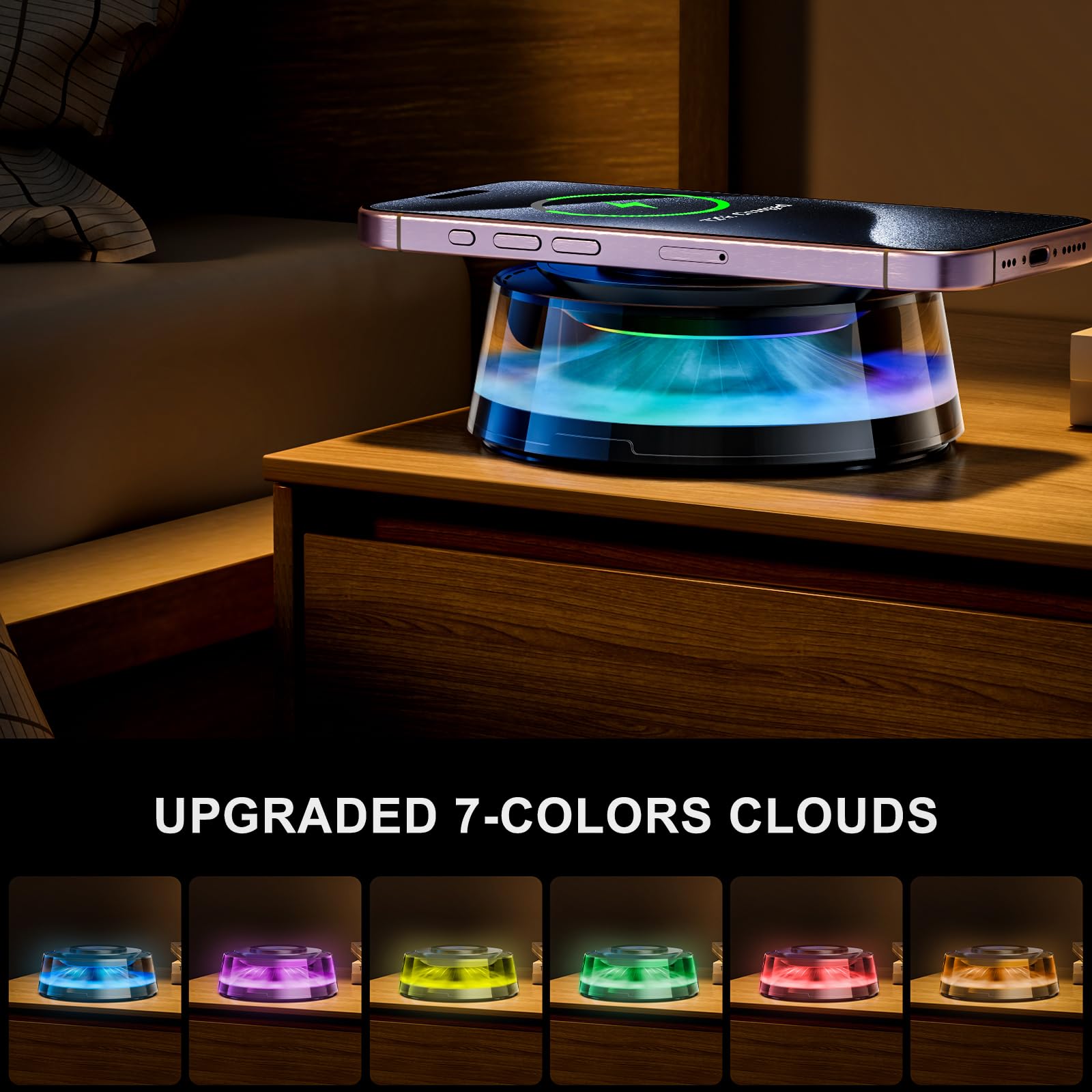 2025 Smart Car Air Freshener with 15W Wireless Charger & 7-Color Mist - for Car Diffuser & Aromatherapy