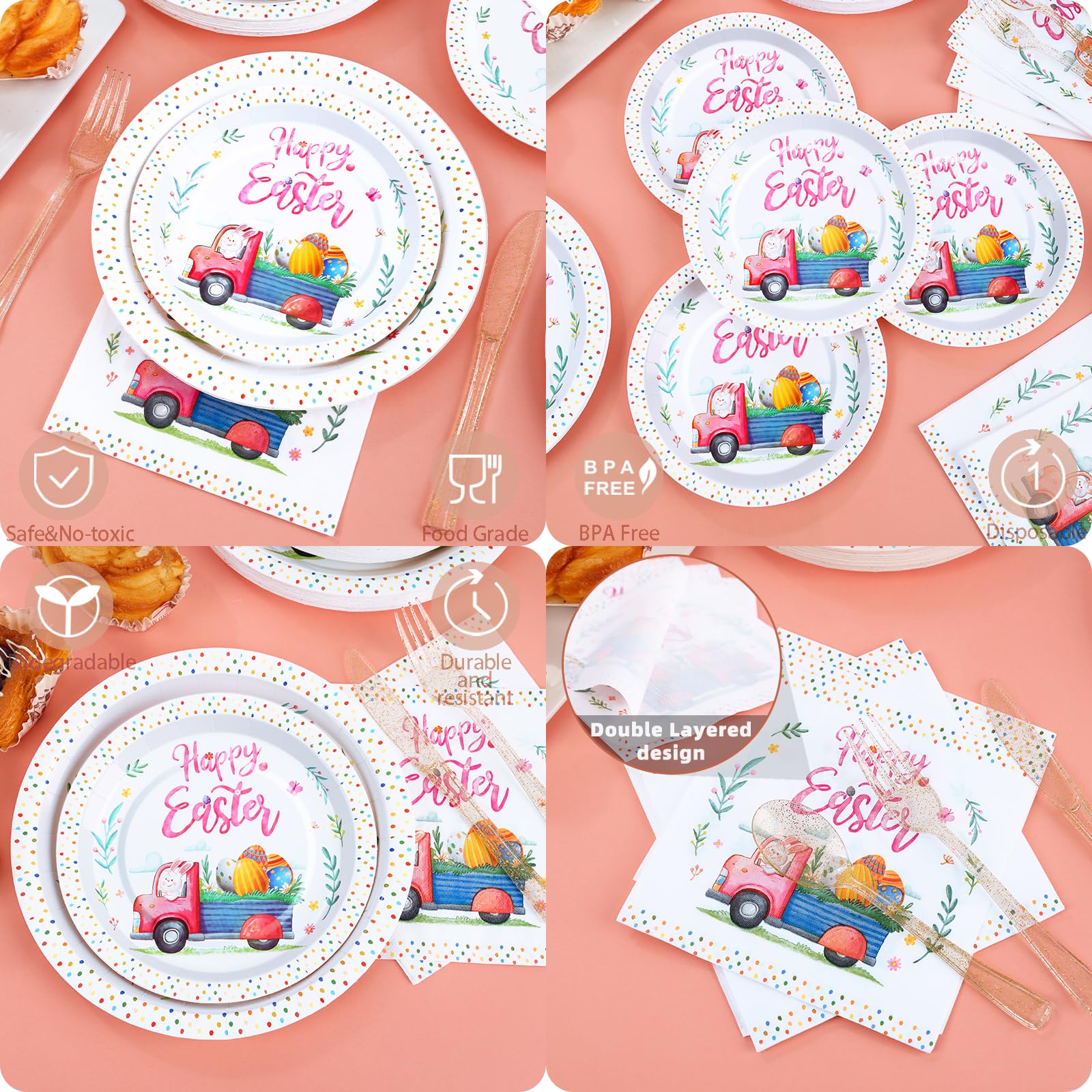 150-Piece Easter Paper Plates and Napkins Set - Bunny Themed Spring Party Supplies for 25 Guests | Perfect for Easter Celebrations, Baby Showers & Spring Gatherings