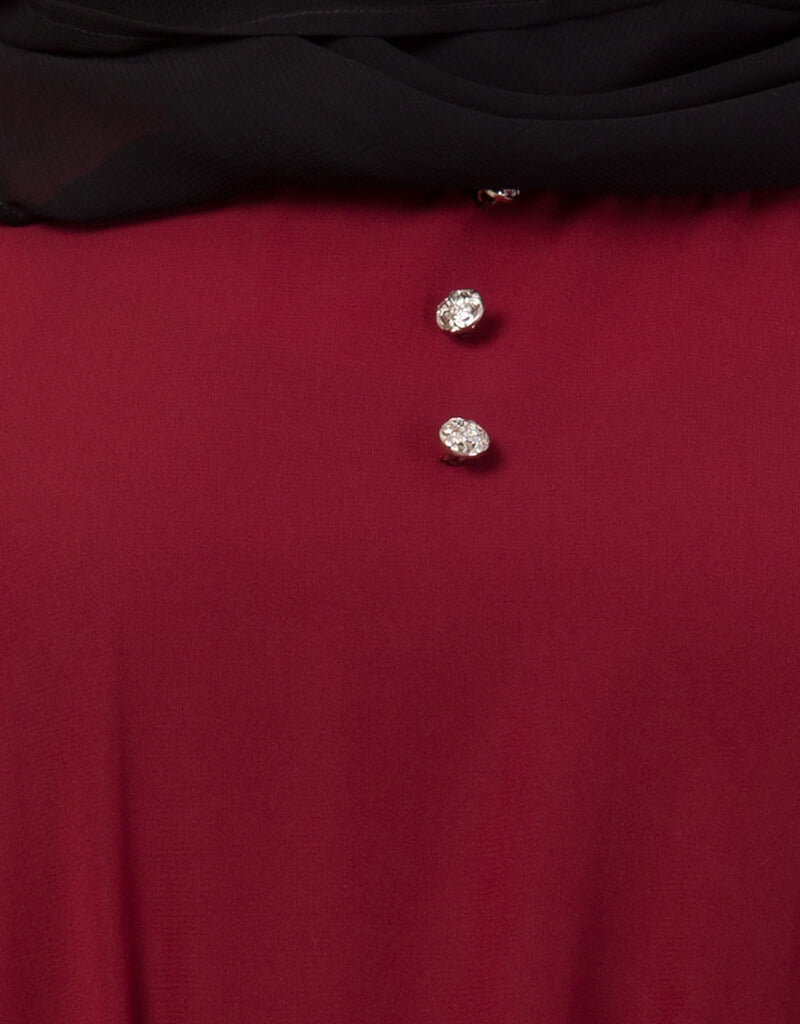 Elegant Maroon Casual Abaya with Arabic Contrast Piping Sleeves - Perfect for Daily Wear, Prayer, and Special Occasions