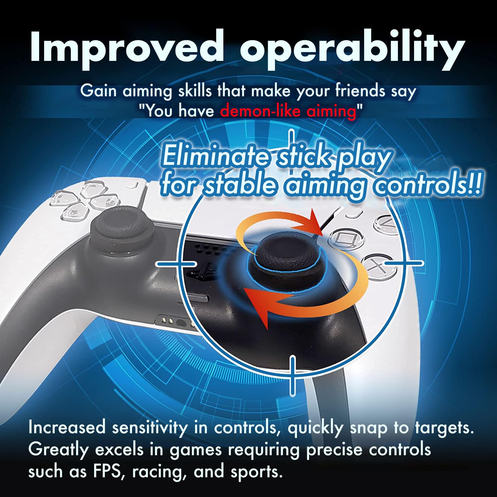 OniAim Precision Rings Orange Demon - AIM Assist Motion Control Gaming Accessories for PS5, PS4, Xbox Series X/S, PC Gamepads, Nintendo Switch Pro & Scuf Controllers - Made in Japan (6 Soft Rings) - Improve FPS Shooting Accuracy for Call of Duty, Fortnite & Apex Legends