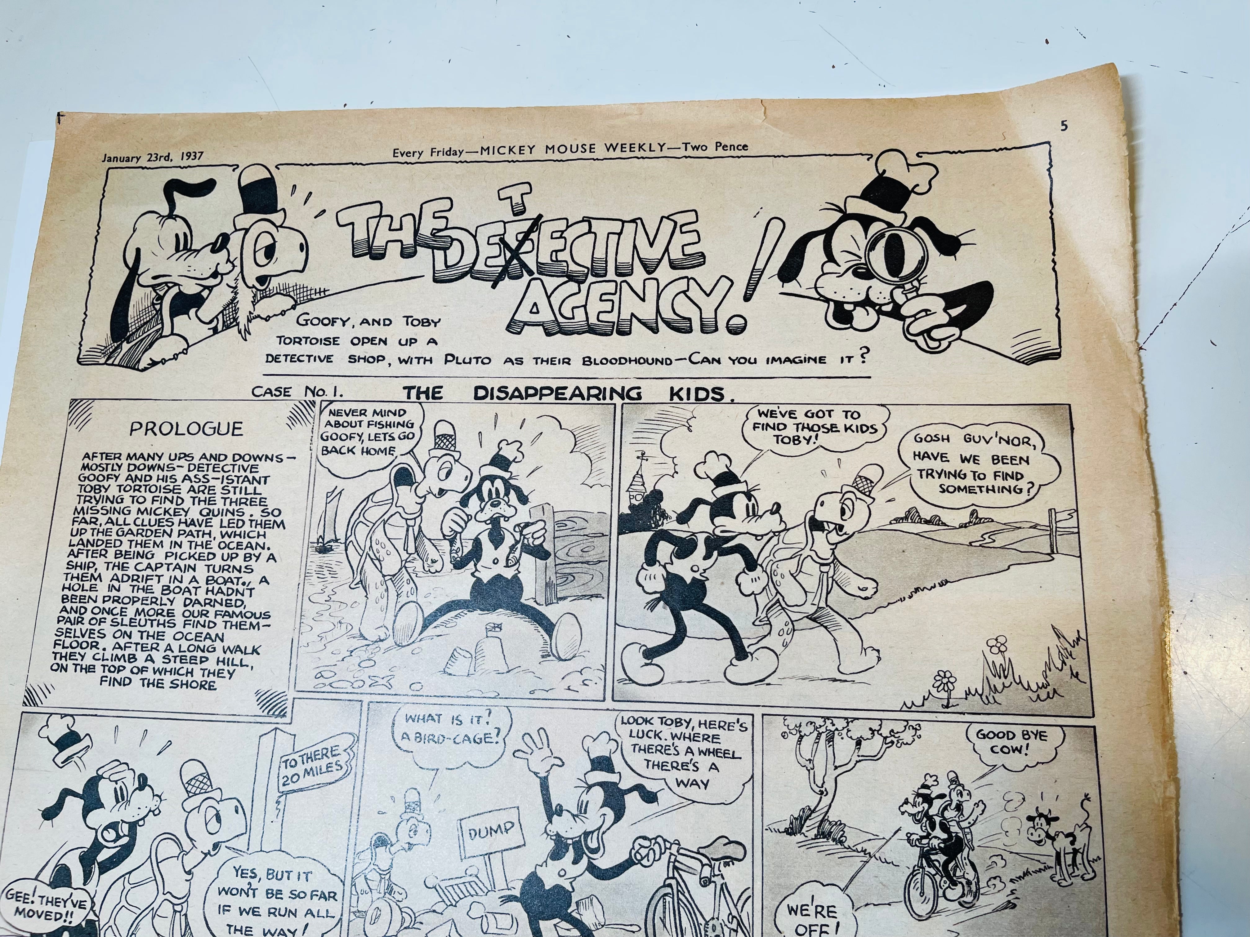 Vintage 1937 Mickey Mouse Disney Comic Strip - Rare Weekly Collection | Perfect for Disney Collectors & Comic Enthusiasts