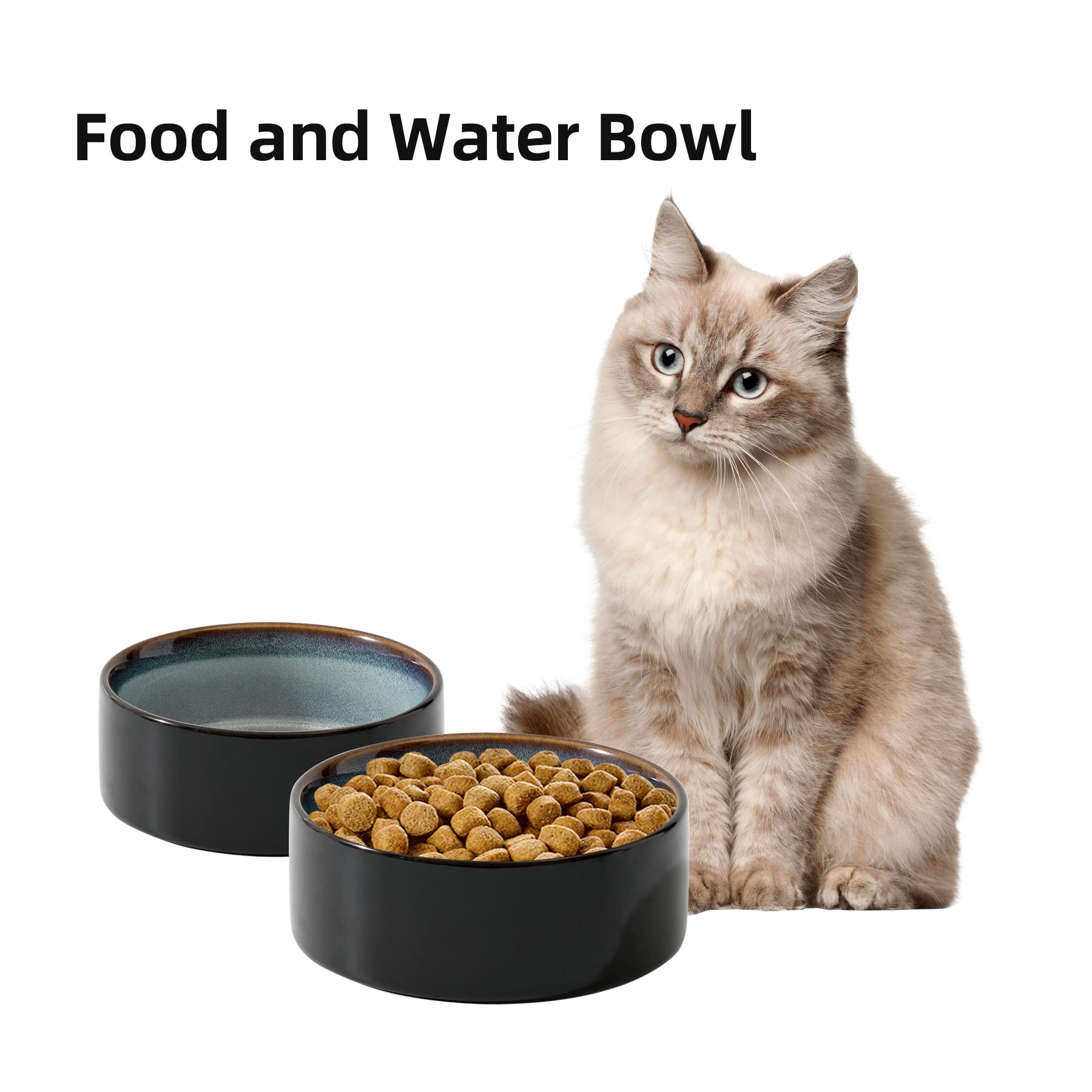 Ceramic Cat Bowls Set - 2pcs Starry Sky Pet Dishes for Food & Water - Perfect for Home & Travel