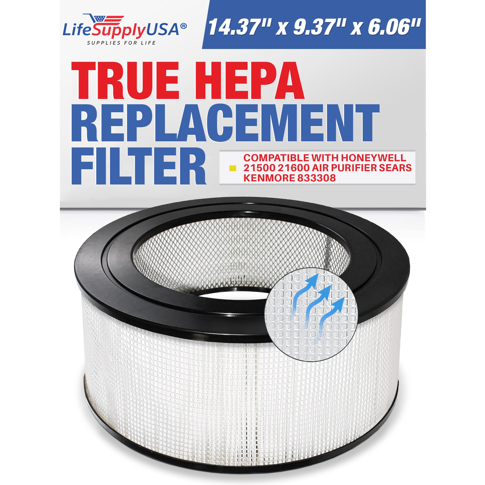 LifeSupplyUSA HEPA Filter Replacement for Honeywell 21500 21600 Air Purifiers - Compatible with Sears Kenmore 833308 - Clean Air for Home, Office & Bedroom