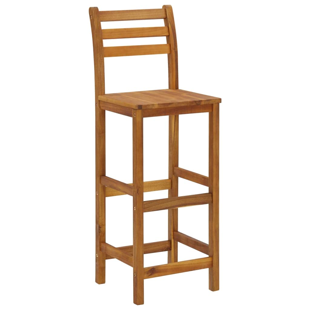 Set of 4 Solid Acacia Wood Bar Stools with Backrest & Footrest - 14.2