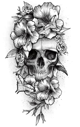 Symphony Of Flowers And Skulls Tattoo Sticker