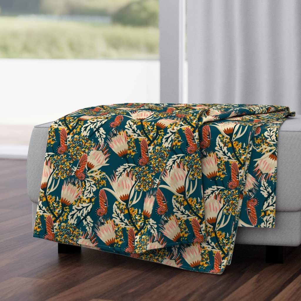 Soft Plush Minky Throw Blanket 50x70 Inches - Bohemian Floral Print with Protea Flowers & Butterflies | Cozy Home Decor for Bed, Sofa & Nursery | Machine Washable Luxury Blanket