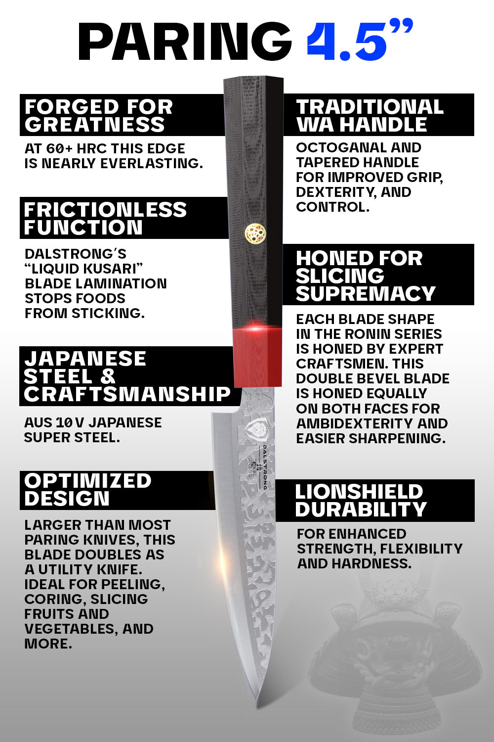 Dalstrong Ronin Series 4.5-inch Paring Knife - Double Bevel Blade for Precision Cutting - Perfect for Peeling, Slicing & Detailed Kitchen Tasks