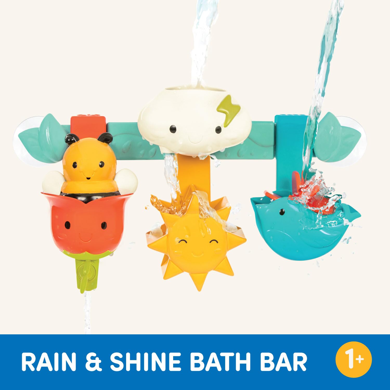 Battat Baby Bath Toy Bar with 6 Removable Pieces & 2 Suction Cups - Stacking & Sorting Bath Toys for Toddlers 12+ Months - Rain & Shine Bath Bar - Perfect for Bathtime Fun & Early Learning Development