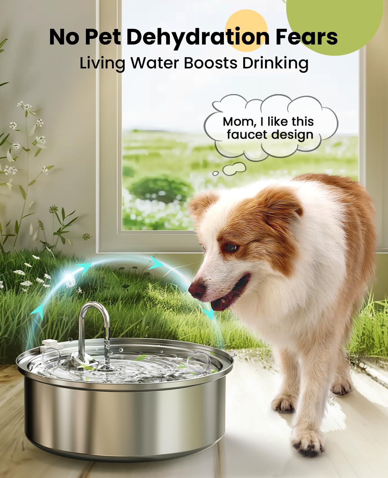 Oneisall 7L/230oz/1.8G Stainless Steel Dog Water Fountain - Super Quiet with Triple Filtration System for Large Dogs, Cats & Multi-Pet Homes | Perfect for Indoor Use, Pet Hydration & Home Decor