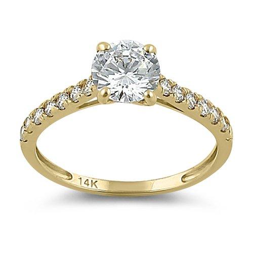 14K Yellow Gold Solitaire Round Clear Cubic Zirconia Engagement Ring for Women - Perfect for Proposals, Weddings & Anniversaries