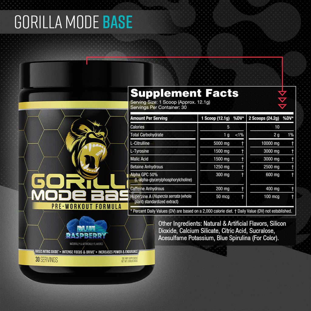 Gorilla Mind Gorilla Mode Base Pre-Workout Supplement - Boost Energy, Focus & Endurance for Intense Workouts | Gym, Bodybuilding & Fitness Training
