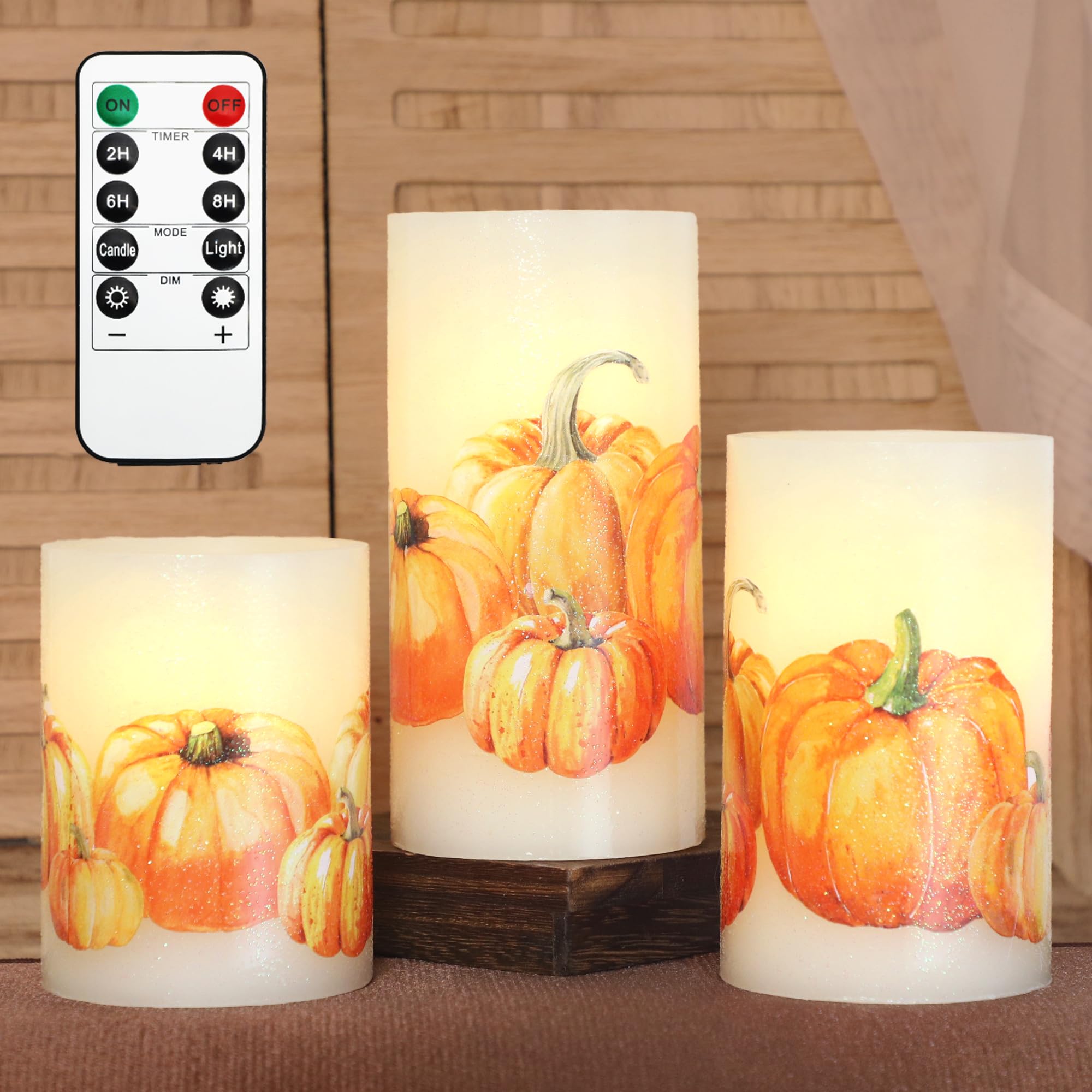 Impress Life Fall Harvest Pumpkin Flameless LED Candles - 3 Pack Realistic Flickering Candles with Remote & Timer for Halloween, Thanksgiving, Home Decor | Perfect for Bedroom, Dining Table, and Party Centerpieces