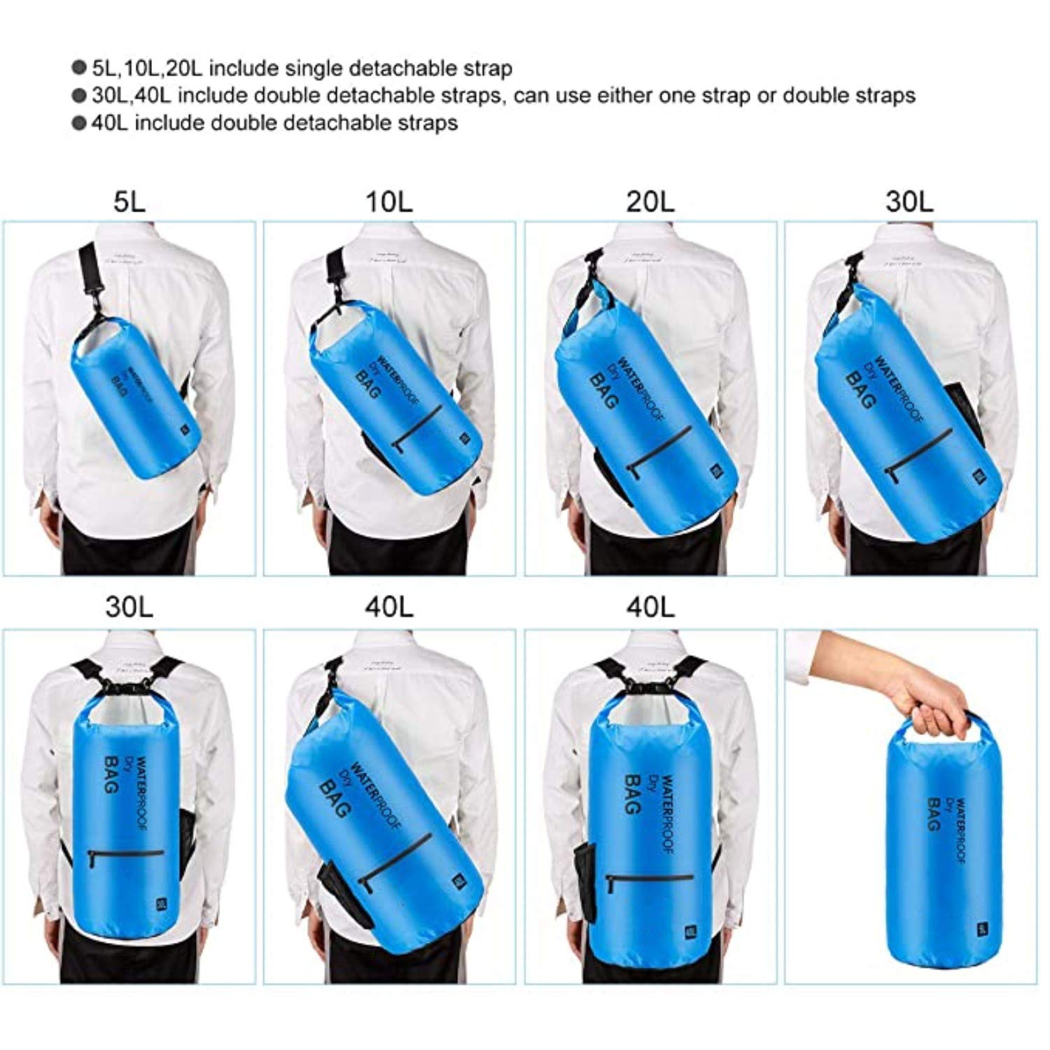 Lightweight Waterproof Dry Bag Backpack for Camping, Kayaking, Boating & Swimming - Floating Sack with 2 Exterior Zip Pockets | Perfect for Outdoor Adventures, Beach Trips & Water Sports (Blue, 10L)