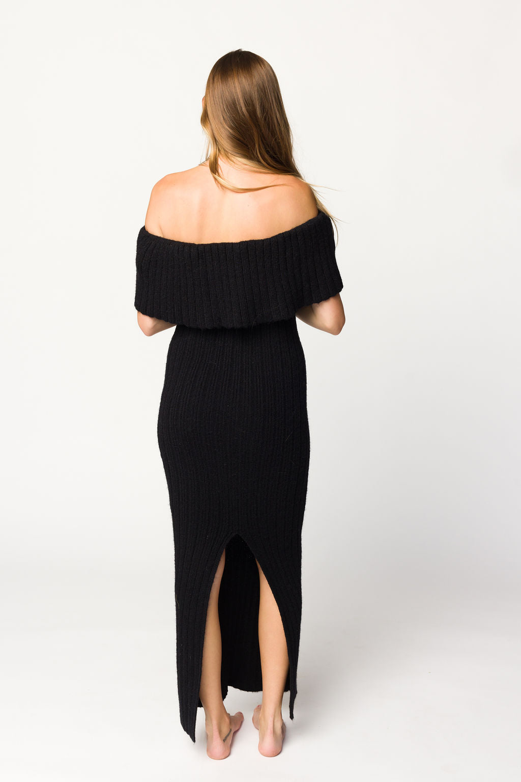 Aston Black Bow Front Maxi Sweater Dress - Bump Friendly Maternity Wear for Pregnancy, Nursing & Everyday Comfort | Plus Size Options Available