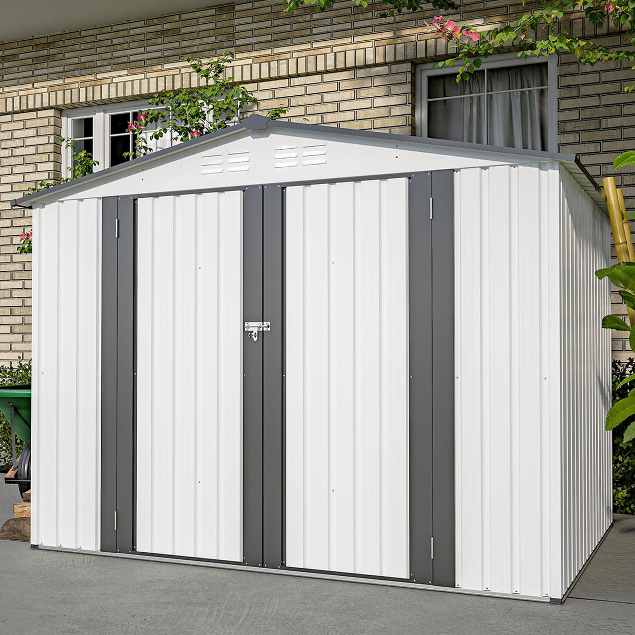 8x6 FT Outdoor Storage Shed - Heavy Duty Metal Garden Shed with Lockable Door for Lawn Tools, Watering Cans, Shovels & Rakes | Perfect for Backyard, Patio & Garage Organization