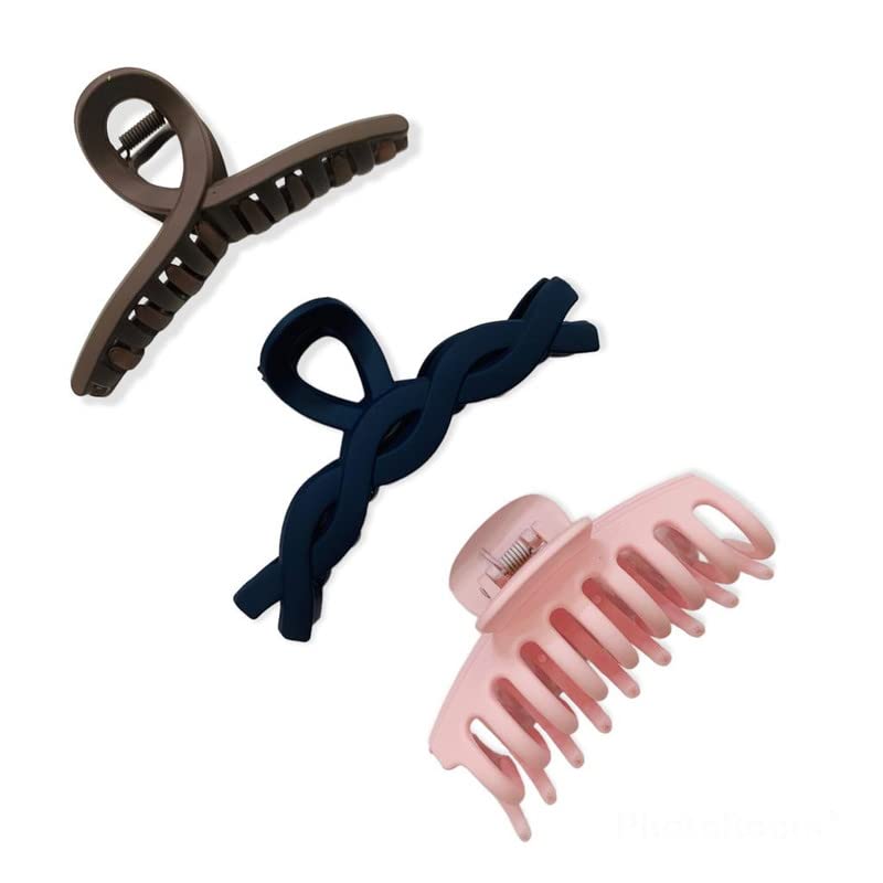 BIG BOX Non-Slip Strong Grip Plastic Hair Claw Clips for Women & Girls - 3 Pack Hair Clamps for Thick, Thin & Curly Hair - Perfect for Work, Gym & Everyday Styling