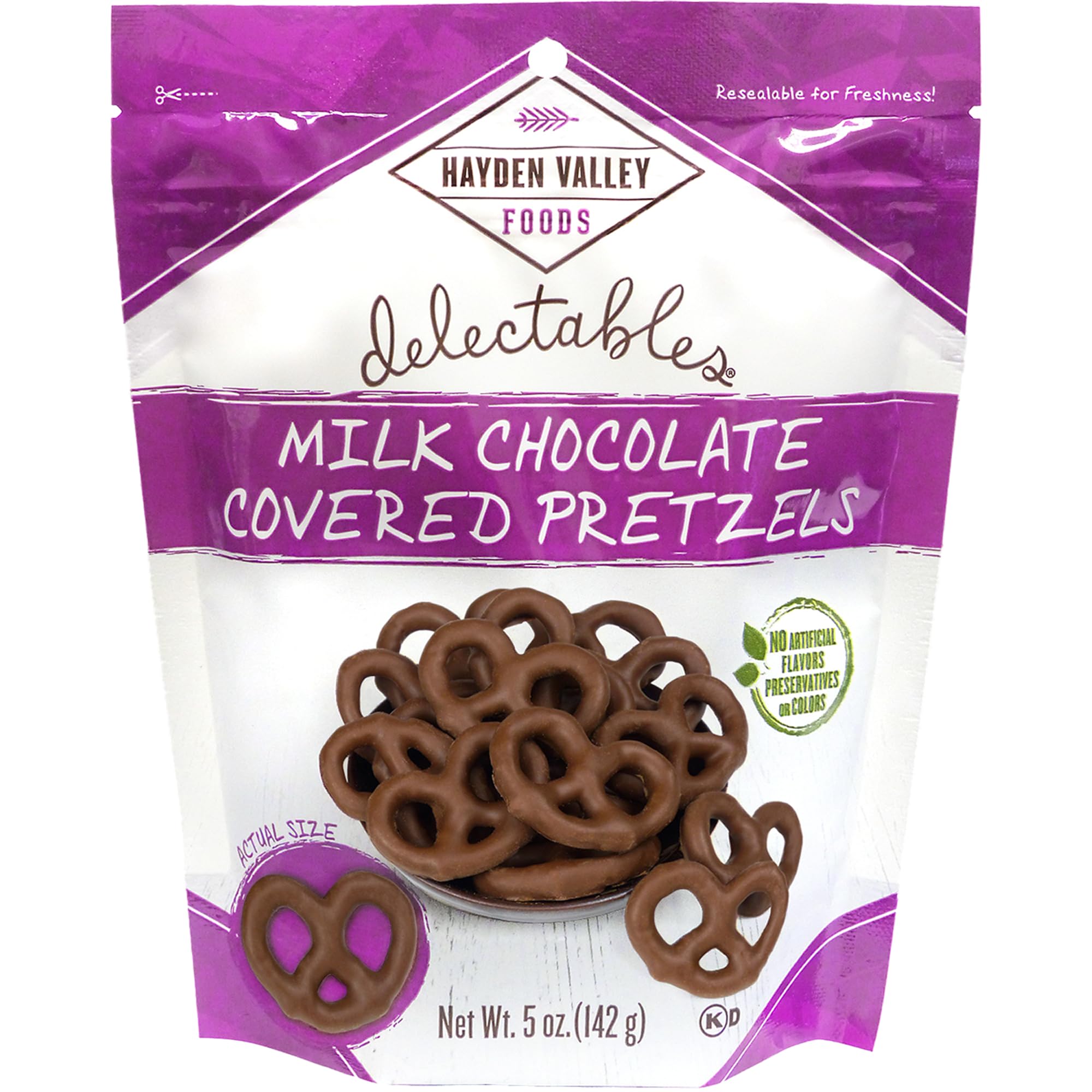 Hayden Valley Foods Milk Chocolate Covered Pretzels - 5oz Resealable Bag - Gourmet Chocolate Pretzel Snacks for Parties, Gifts & Movie Nights