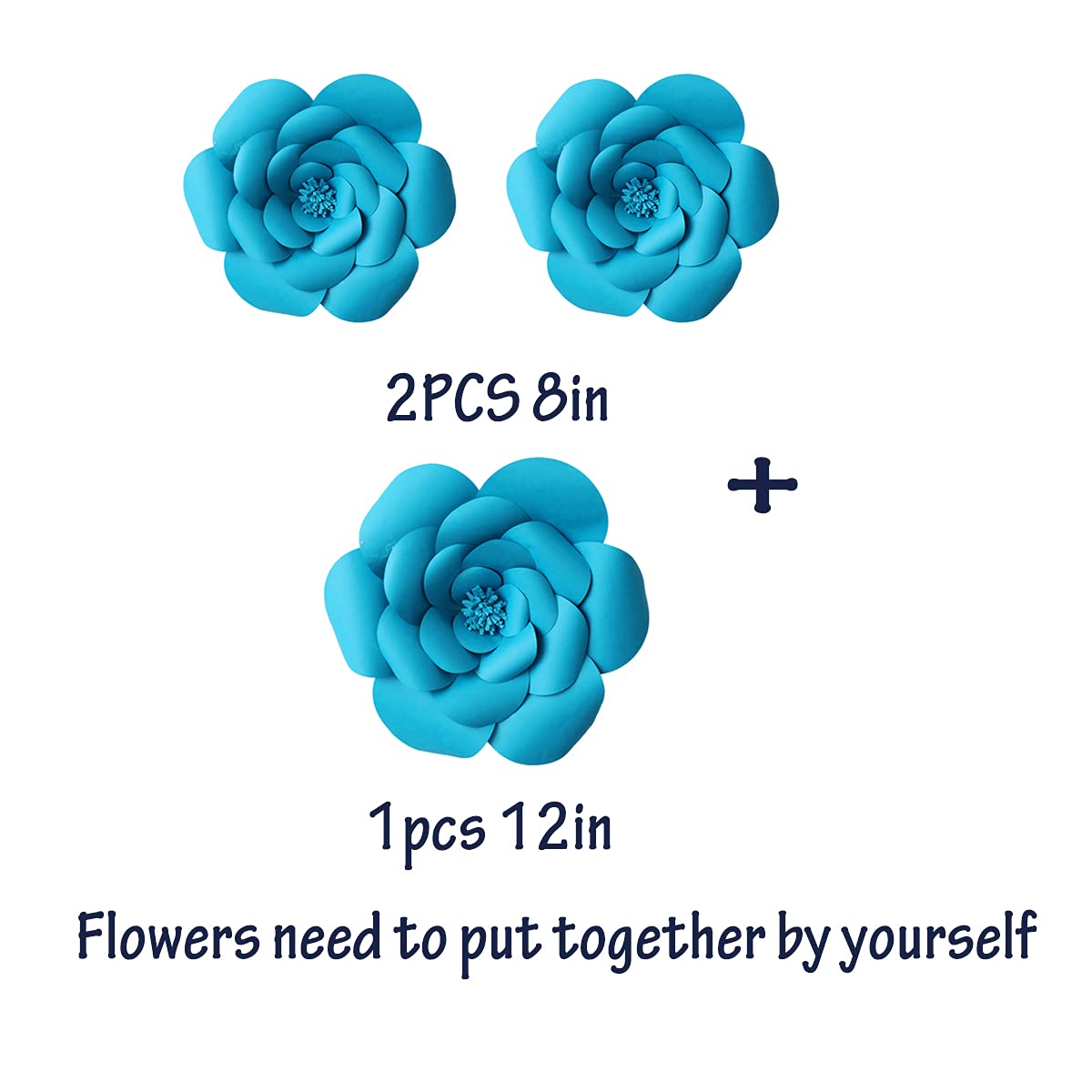 3pcs Blue Paper Flowers for Wedding & Nursery Decor - DIY Party Backdrop