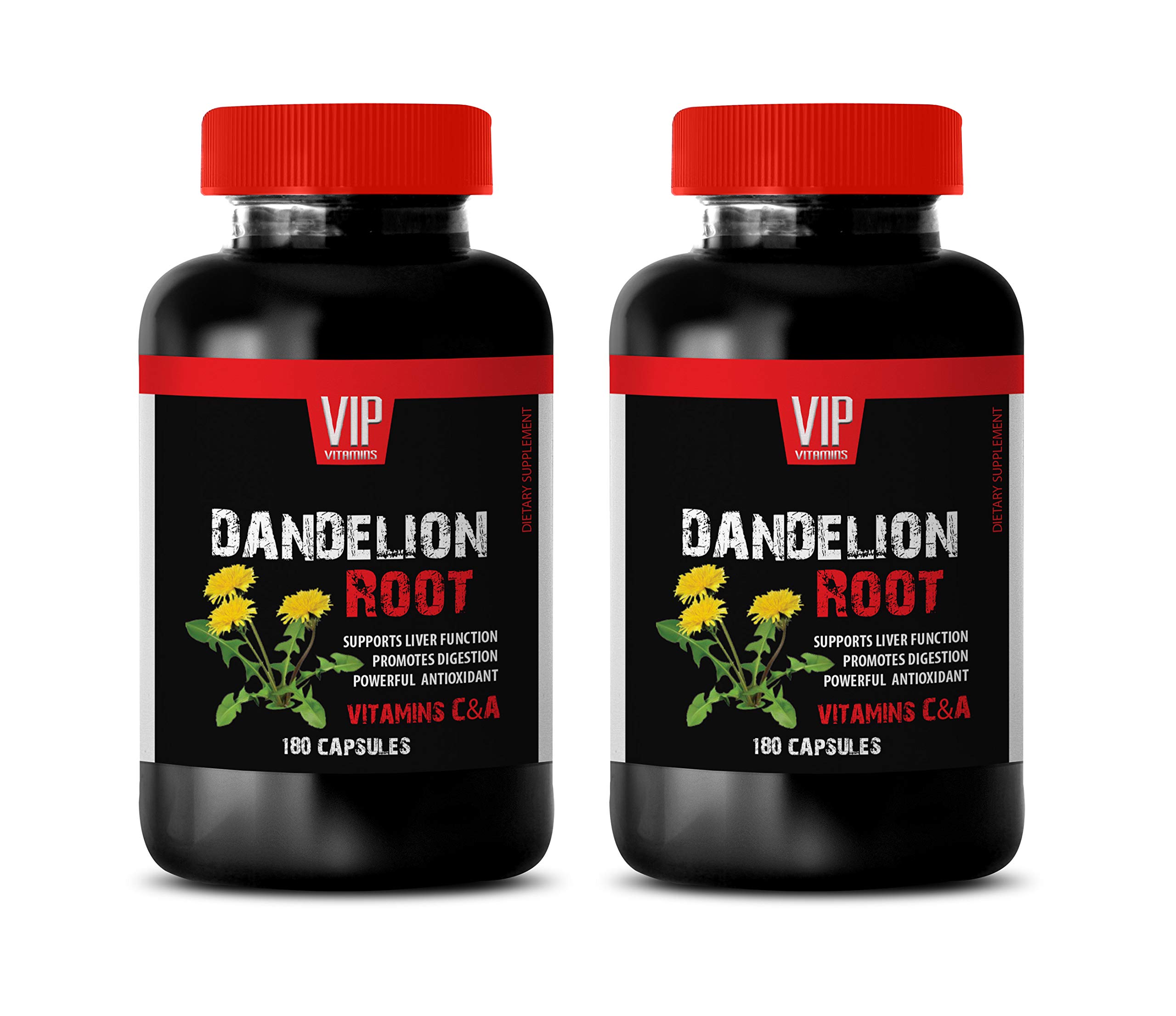 Dandelion Root 520mg Digestive Support Capsules with Vitamins C & A - Liver Health Supplement - 360 Capsules (2 Bottles) - Ideal for Detox & Digestive Wellness