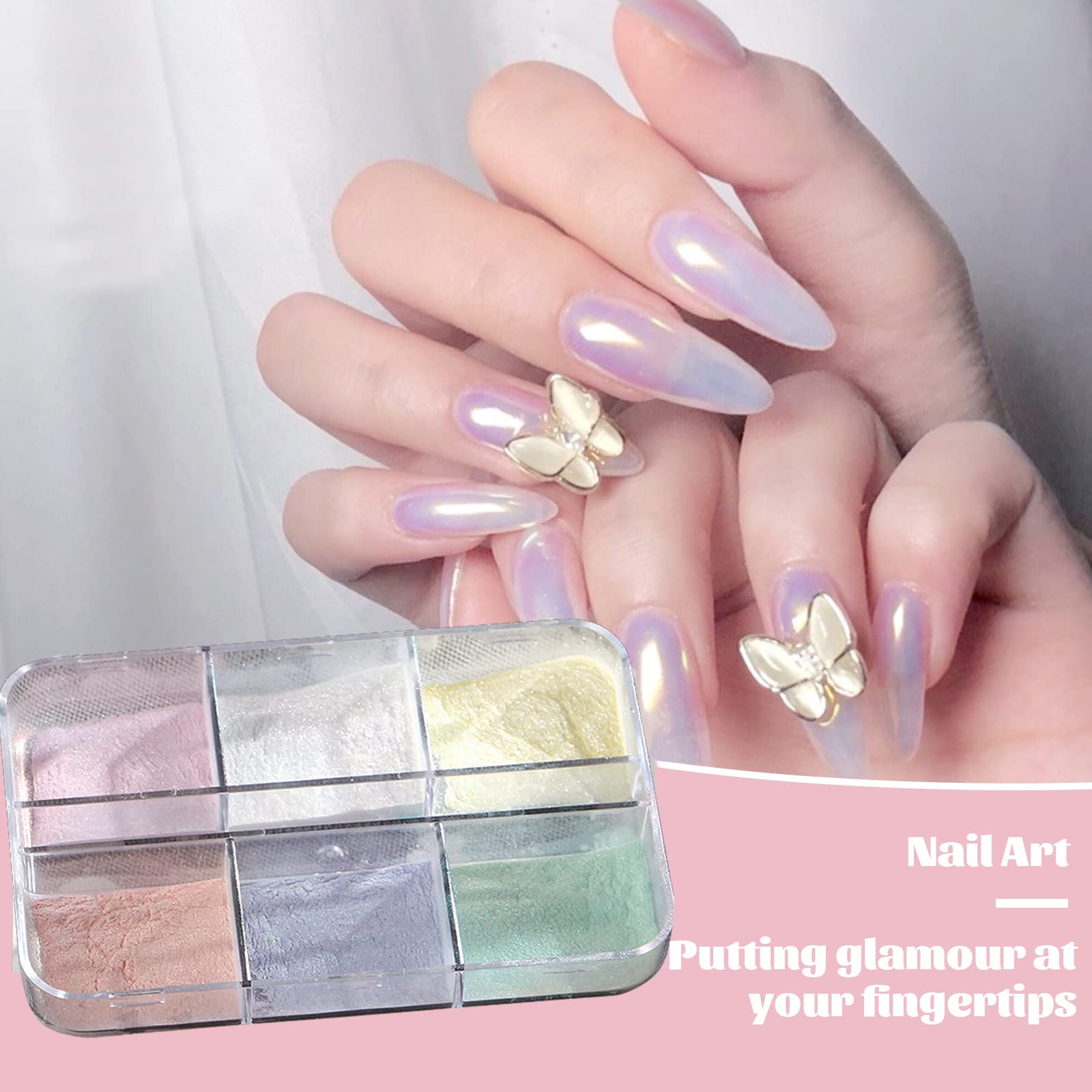 Chrome Nail Powder Set - 6 Grids Mermaid Neon & Holographic Magic Mirror Effect Nail Art Pigment for Professional Nail Designs | Perfect for Salon, DIY Manicures, and Special Occasion Nail Art