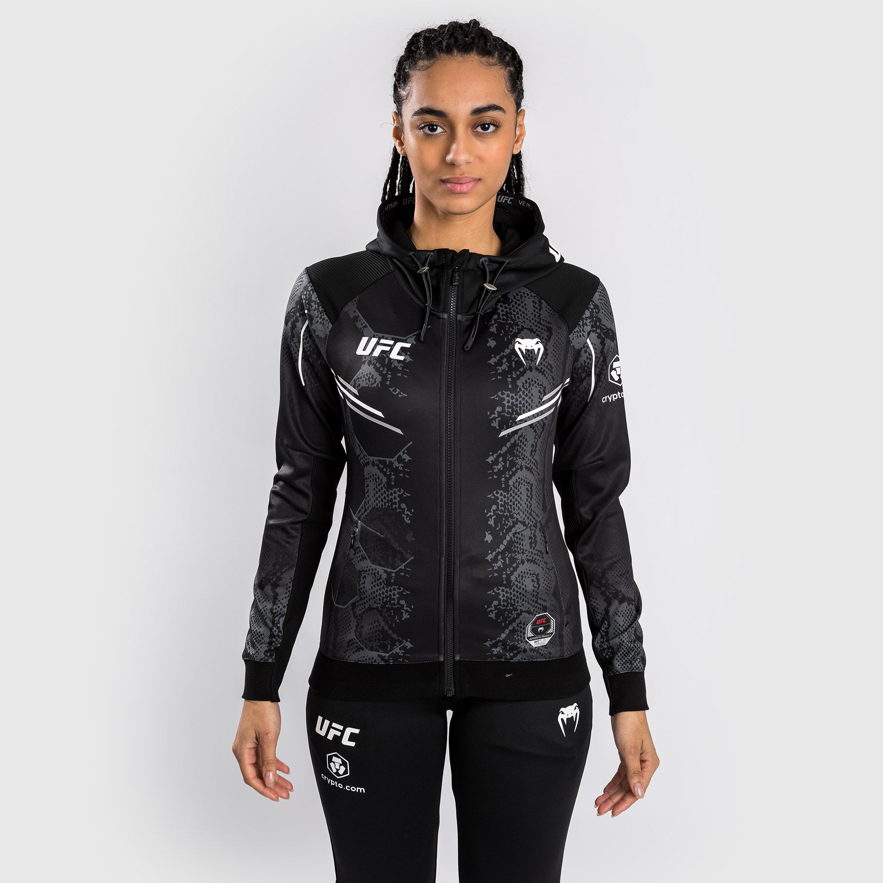 Venum UFC Adrenaline Authentic Fight Night Women's Walkout Hoodie - Black | MMA Training & Streetwear Fashion