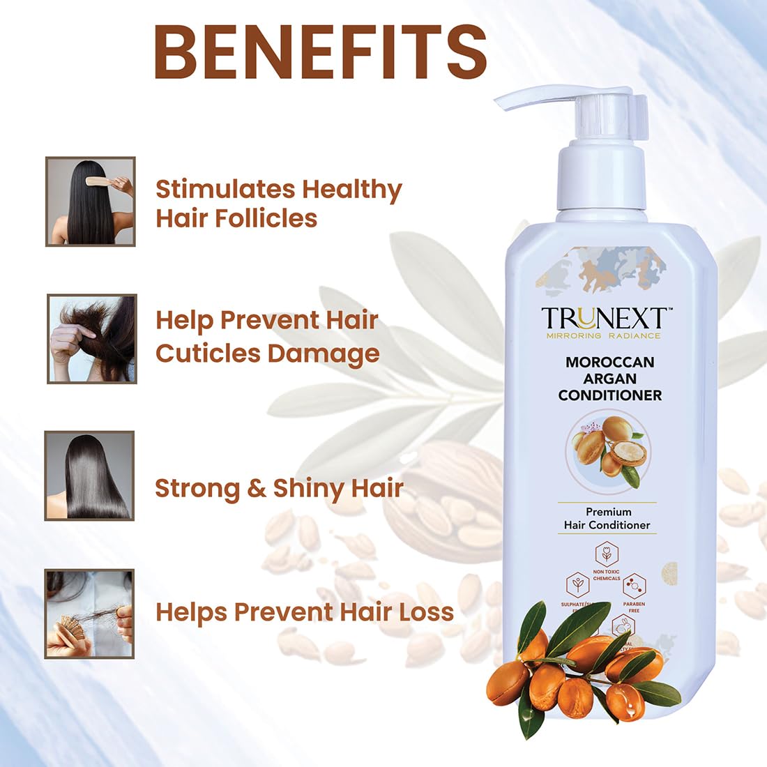 TRUNEXT Moroccan Argan Oil Hair Conditioner - Deep Moisturizing Treatment for Dry, Damaged Hair - Sulfate Free & Paraben Free (300ml) - Perfect for Daily Hair Care & Salon Quality Results at Home