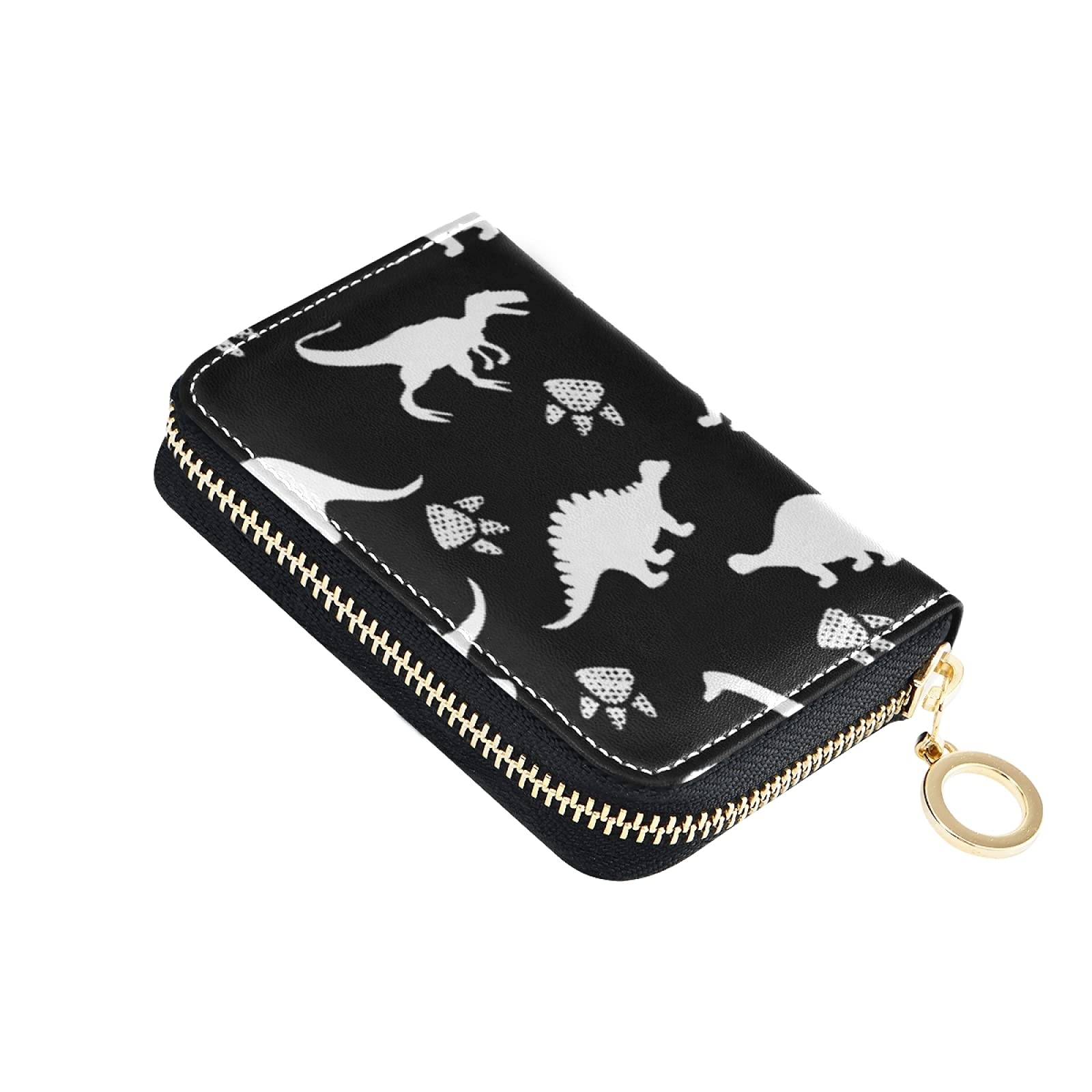 Dino Open Mouth Scary Teeth RFID Blocking Leather Credit Card Holder - Compact Women's Wallet with Zipper Pouch & Key Organizer for Coins, Cards & Cash - Perfect for Travel, Shopping & Everyday Use