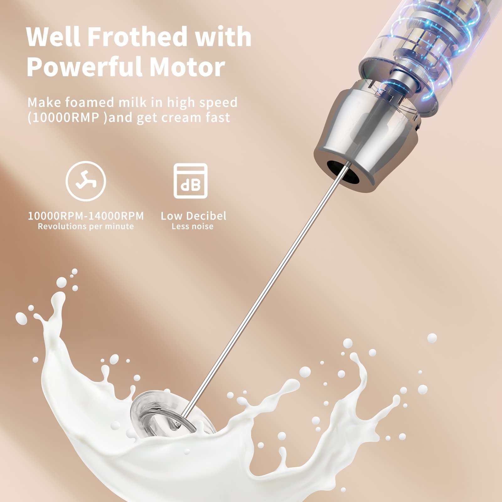 Maestri House Rechargeable Milk Frother - Handheld Electric Foam Maker for Lattes & Cappuccino, Waterproof & Detachable Stainless Steel Whisk, Drink Mixer & Foamer - Perfect for Coffee Shops, Home Baristas & Office Use