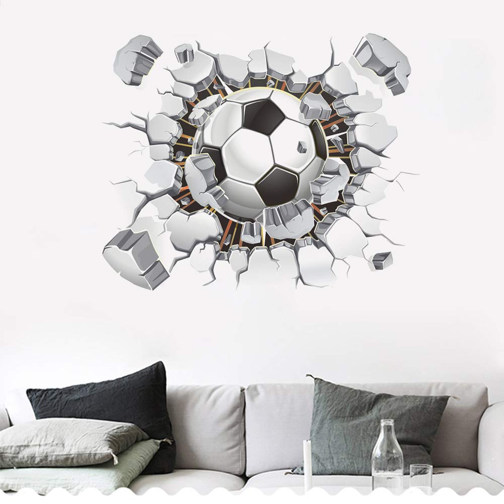 3D Soccer Wall Decals for Kids Room - Football Vinyl Stickers for Boys Bedroom, Playroom & Living Room - DIY Soccer Wall Art Decor (19.7