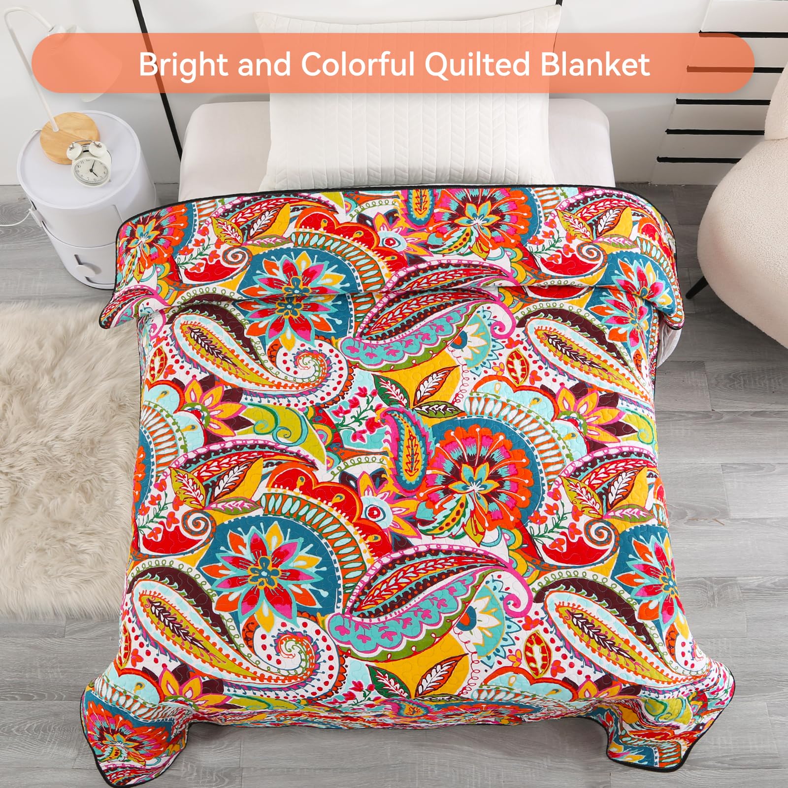 Qucover Cotton Quilted Throw Blanket 50
