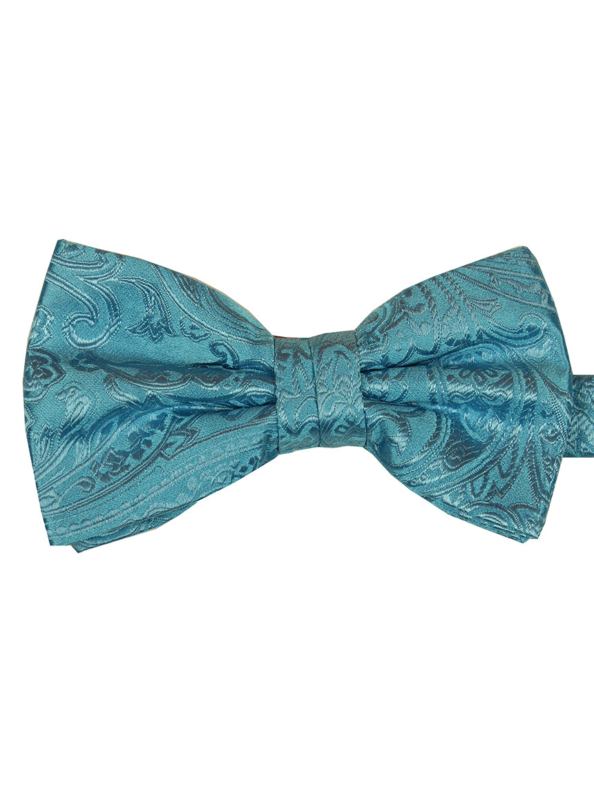 DÉCLIC Classic Paisley Bow Tie for Men - Stylish Aqua Blue Silk Necktie for Weddings, Prom & Formal Events