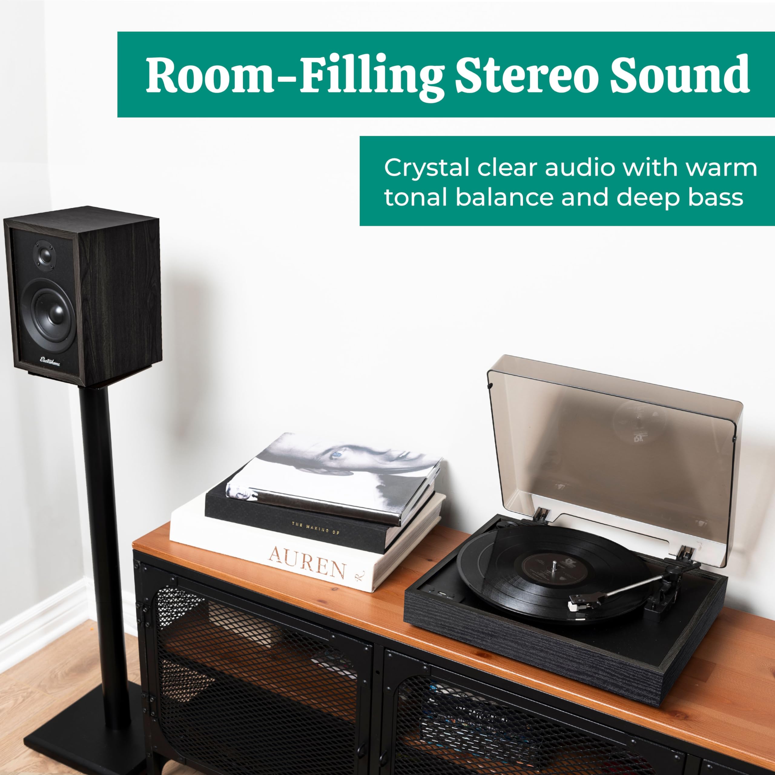 Electrohome Montrose Bluetooth Record Player with Audio-Technica Stylus - Belt-Drive Turntable, Built-in Preamp, Vinyl to MP3 Recording & 4