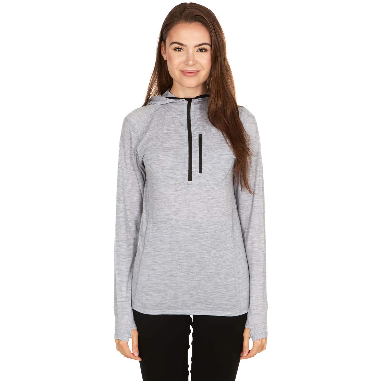 Women's Lightweight 1/4 Zip Sun Protection Hoodie - 84% Merino Wool for Hiking, Running & Outdoor Activities