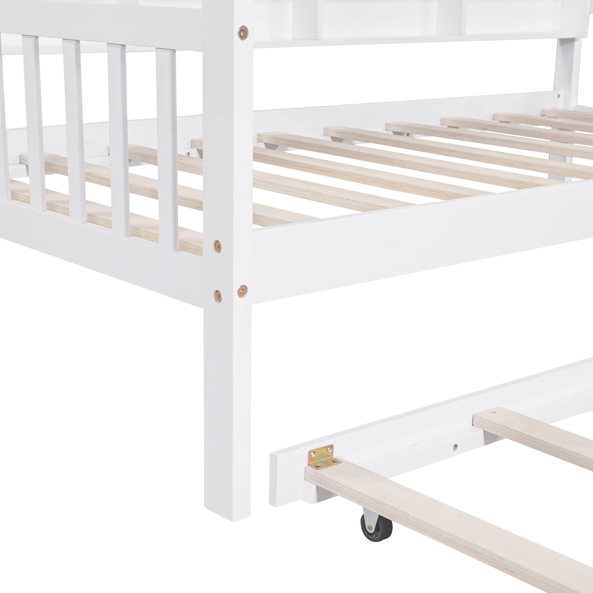 Harper & Bright Designs White Wooden Twin Size House Bed with Trundle & Shelf - Kids Bed for Boys, Girls & Toddlers - Perfect for Bedrooms, Playrooms & Nursery Decor