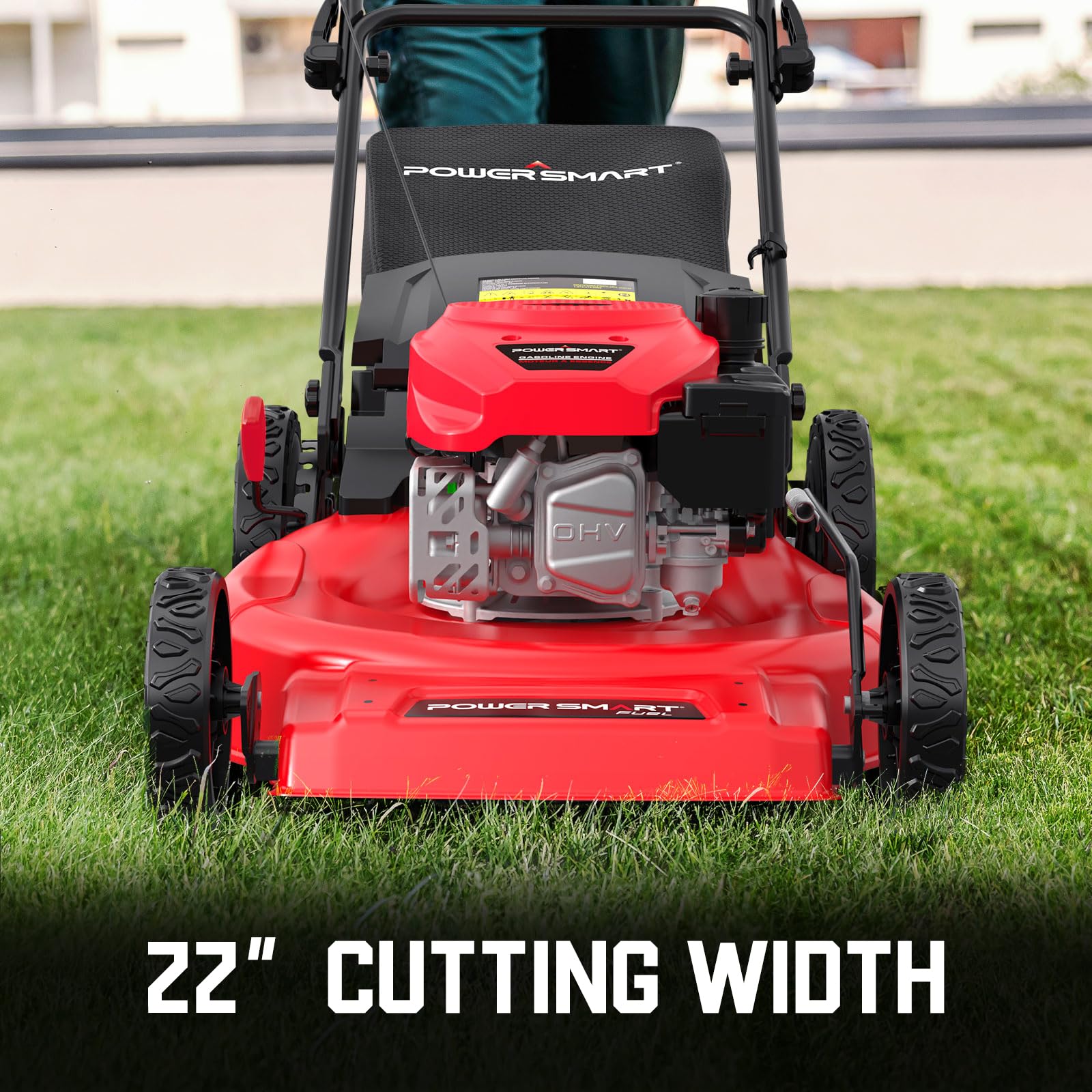 PowerSmart 22-Inch Self-Propelled Gas Lawn Mower with 170cc OHV Engine - High Wheel RWD 3-in-1 Cutting System & Adjustable Height - Includes Oil (Red) - Perfect for Medium to Large Yards, Residential Lawn Care & Landscaping