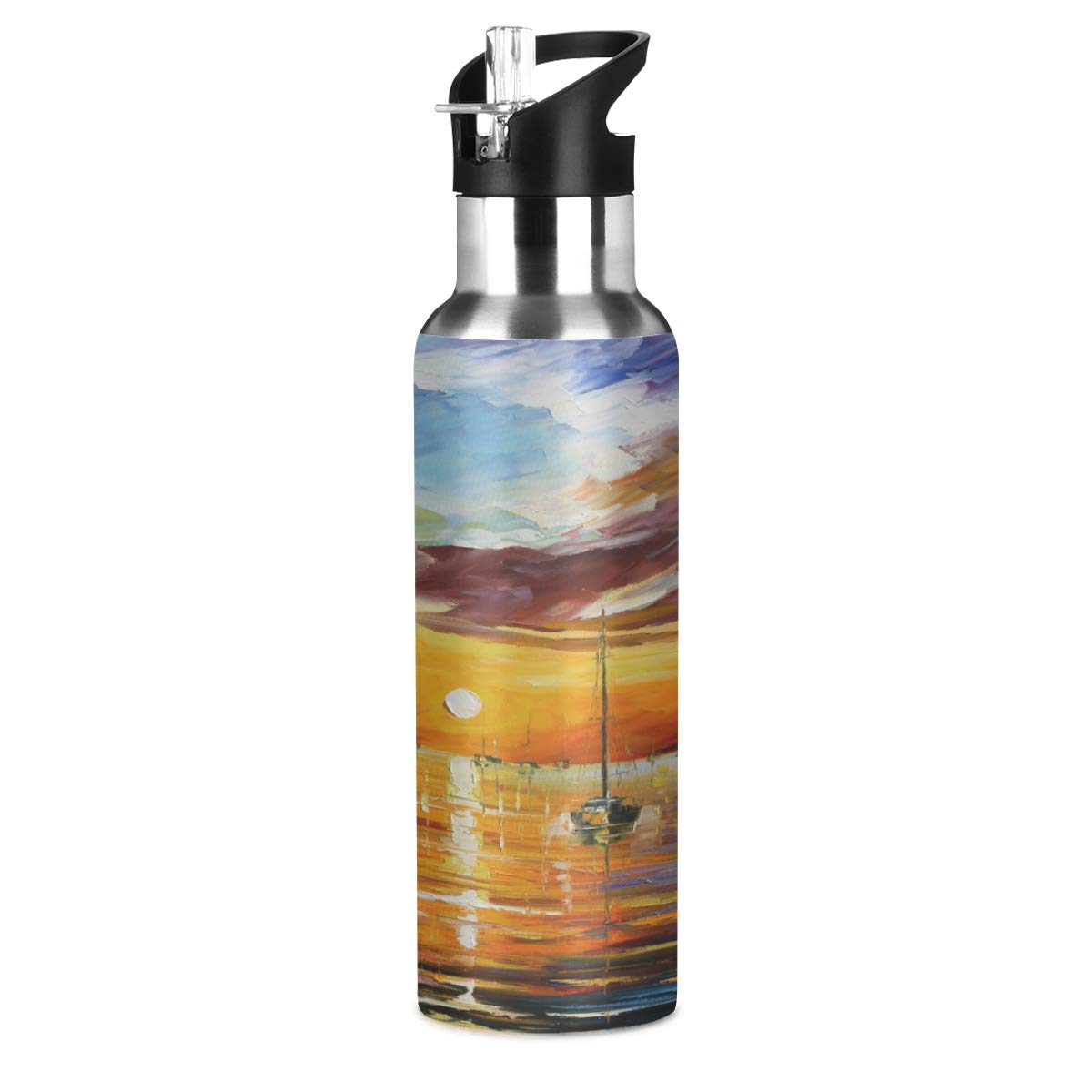 Blueangle Sunset Lake Oil Painting Stainless Steel Water Bottle - 22oz Vacuum Insulated Thermos for Gym, Hiking & Outdoor Activities | Leakproof Sports Bottle for Camping, Workouts & Daily Use | Perfect Gift for Nature Lovers & Fitness Enthusiasts