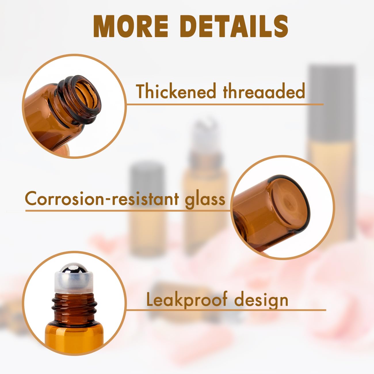 **ZEJIA 24-Pack 3ml Amber Glass Roller Bottles with Stainless Steel Roller Balls & 2 Droppers – Essential Oil, Aromatherapy, DIY Skincare & Perfume Refillable Containers**